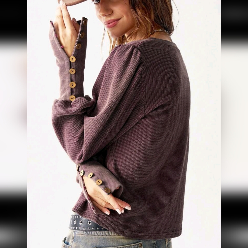 Bohemela Women's Purple Buttoned Top - Picture 4 of 5